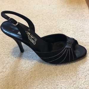 Salvatore Ferragamo satin dress slingback sandals